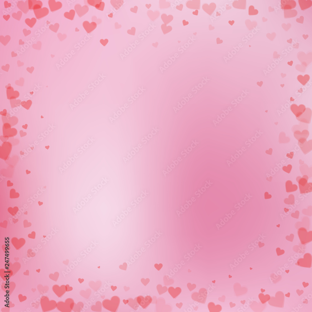 Red heart love confettis. Valentine's day frame re