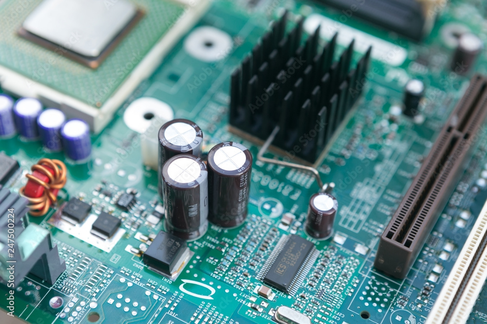 Angle View of a Computer Motherboard Chip Angle View of a Computer Motherboard Chip