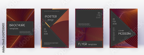Black brochure design template set. Orange abstrac