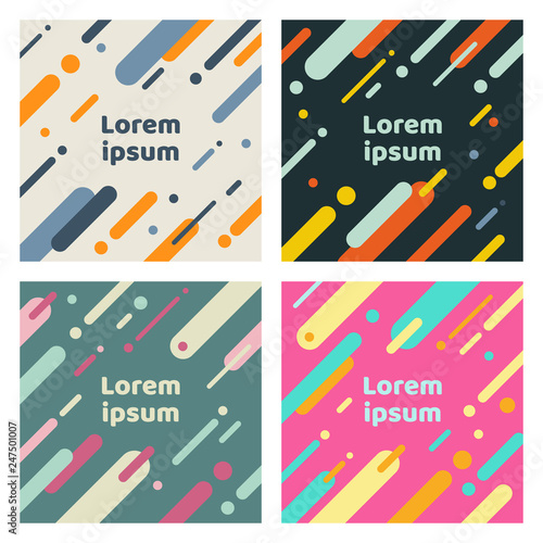 Set of abstract covers with flat geometric rounded lines pattern. Cool colorful backgrounds. You can use for Banners, Placards, Posters, Flyers