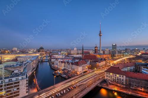 Downtown Berlin with the famous Television Tower at dawn