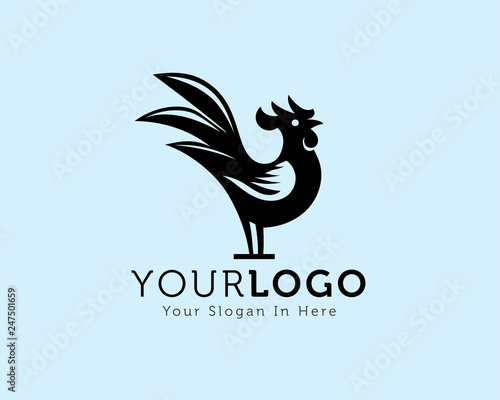 black crowing rooster drawing art logo design illustration Fototapeta