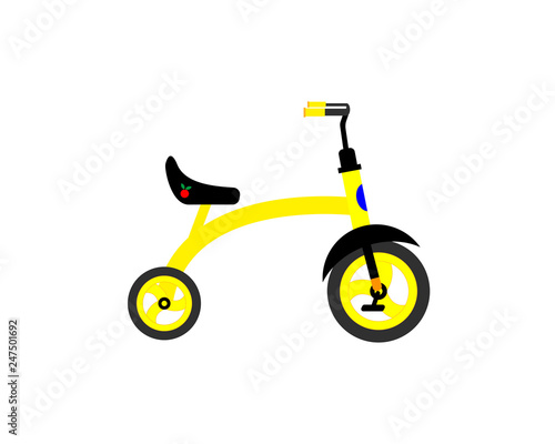 Children's tricycle. Yellow on a white background. Vector.