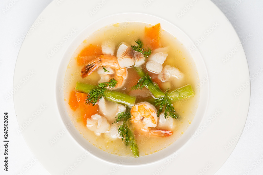 seafood soup isolated on the white background seafood soup isolated on the white background