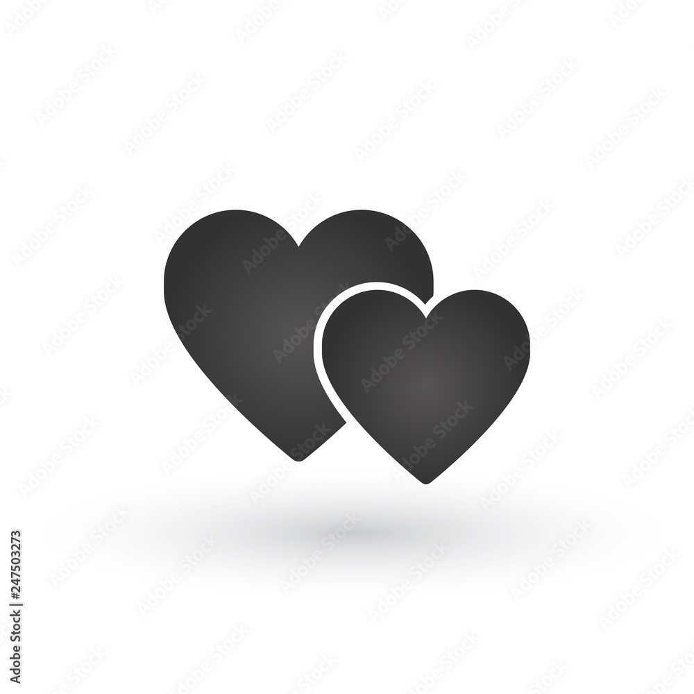 Two hearts icon, together love black symbol. Vector illustration isolated on white background. Two hearts icon, together love black symbol. Vector illustration isolated on white background.