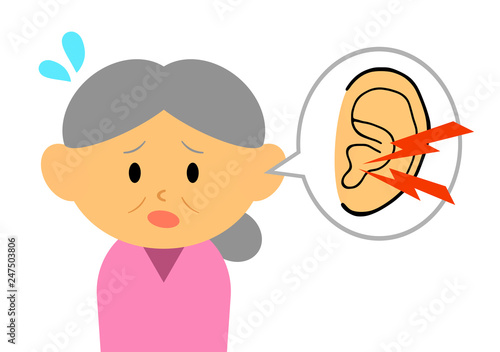 耳鳴りに悩むおばあさん Stock イラスト Adobe Stock