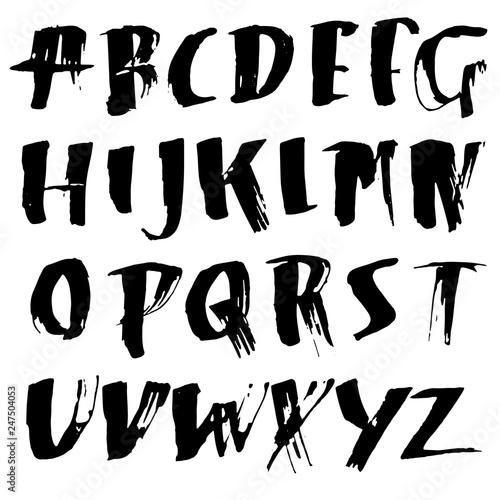 Simple alphabet letters. Handdrawn grunge ink font. Vector illustration.