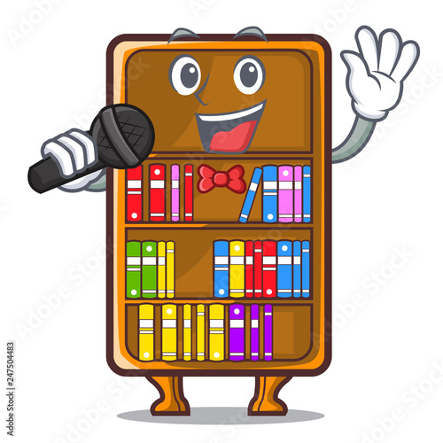 Singing bookcase isolated in the with characters
