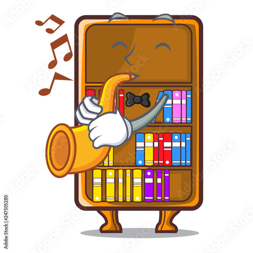 With trumpet bookcase isolated in the with characters