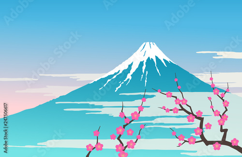 Mount Fuji and plum tree