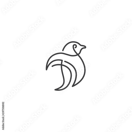 Penguin monoline icon logo vector