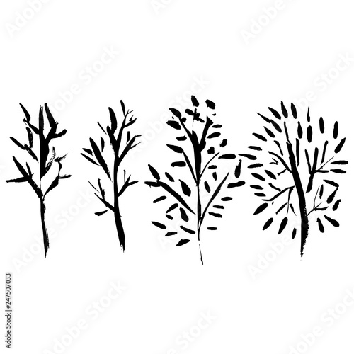 Naked trees silhouettes. Hand drawn set. Vector illustration.