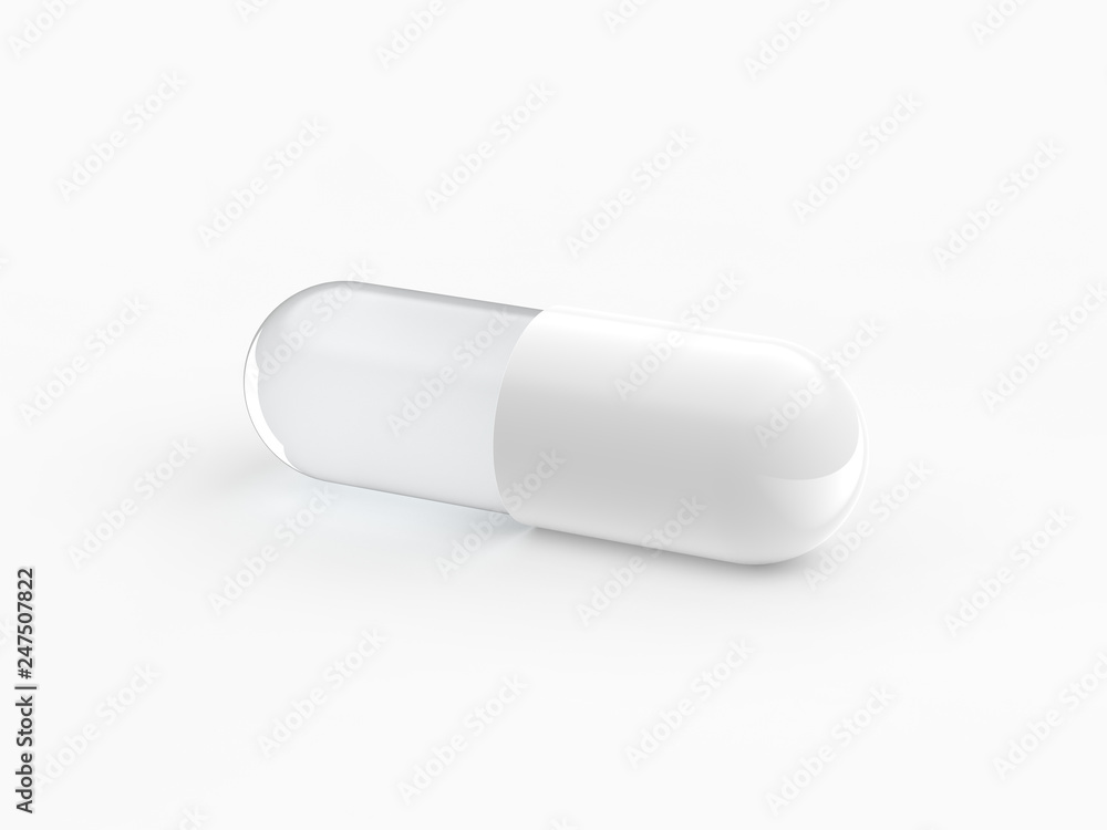 White capsule pill on white background,Medical,Medicine 3D Render White capsule pill on white background,Medical,Medicine 3D Render
