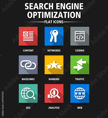 SEARCH ENGINE OPTIMIZATION FLAT ICONS