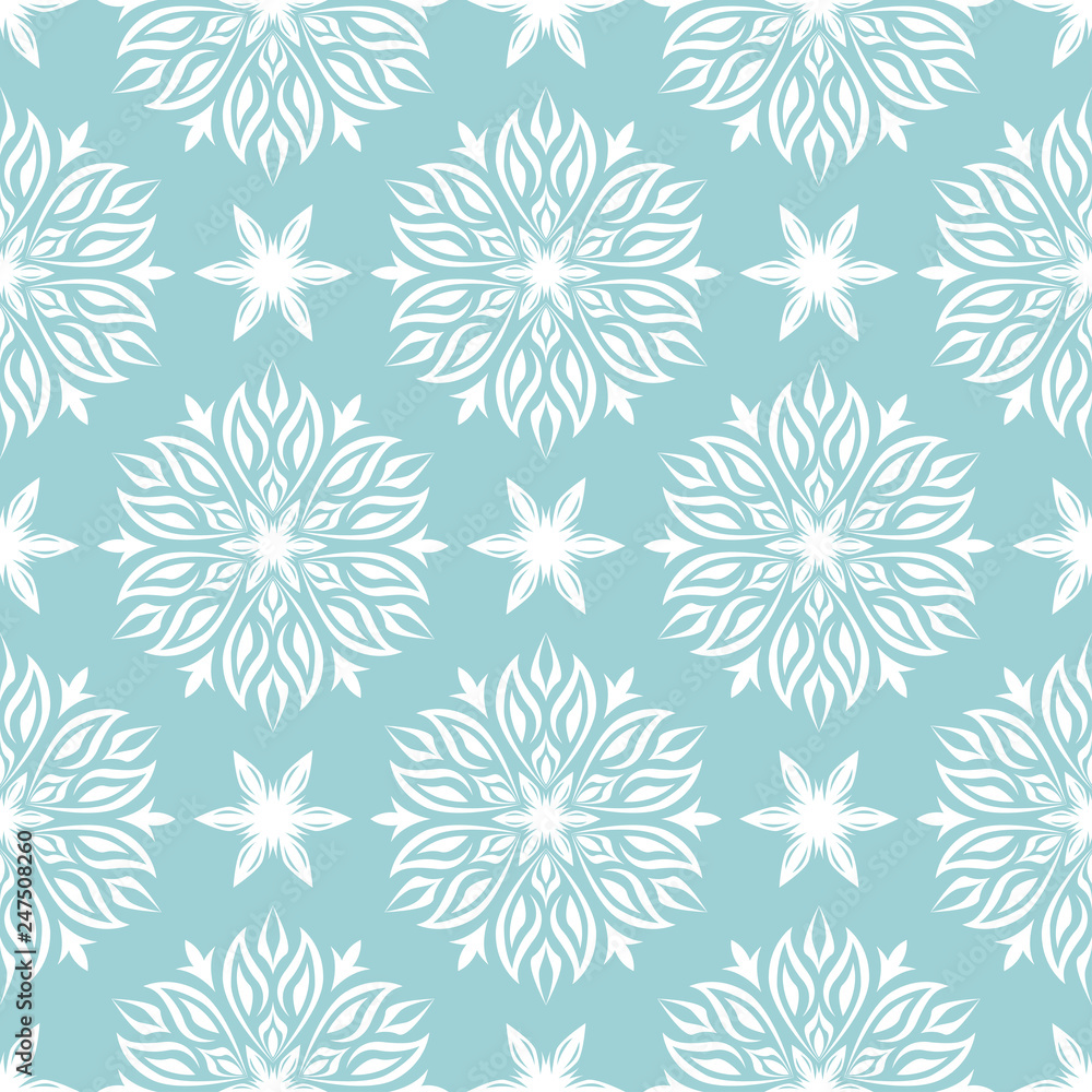 Floral seamless pattern. White design on blue background Floral seamless pattern. White design on blue background