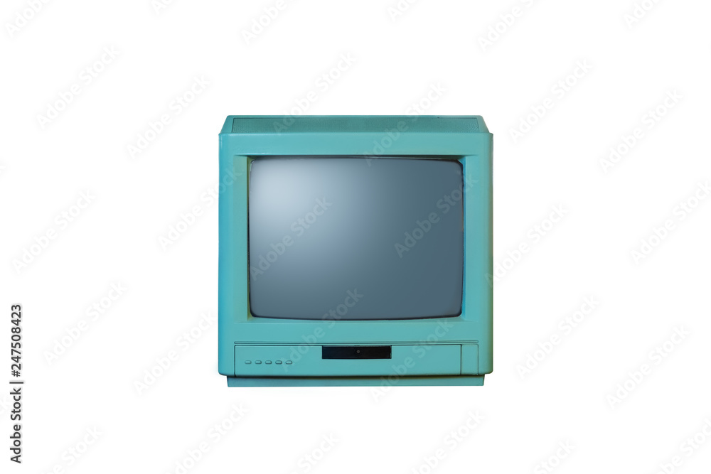 Retro old blue television from 80s isolated on white. Retro old blue television from 80s isolated on white.