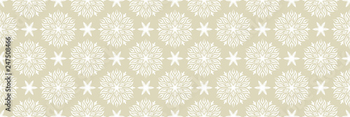 Floral print. White pattern on olive green seamless background