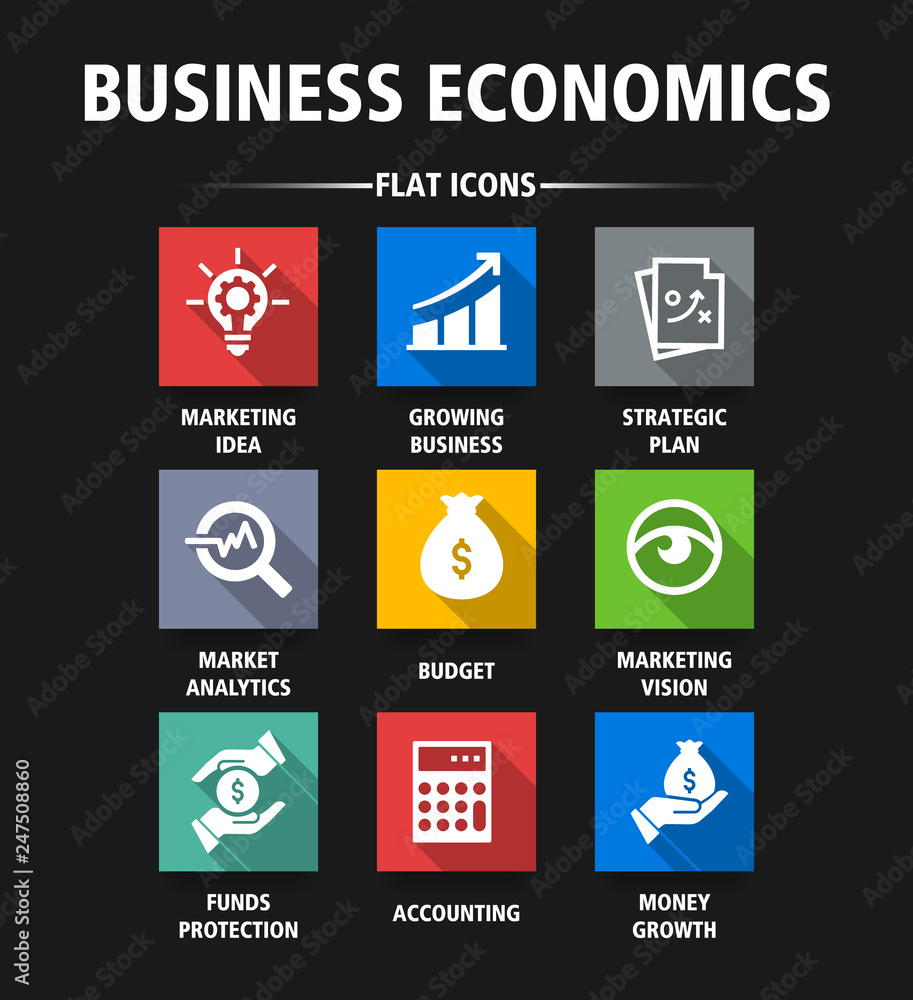 BUSINESS ECONOMICS FLAT ICONS
