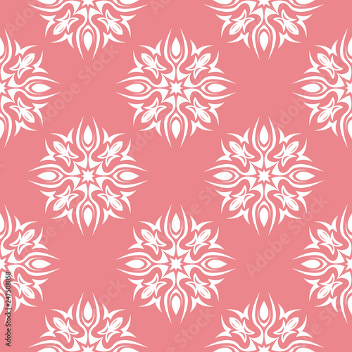  Floral seamless pattern. White print on pink background