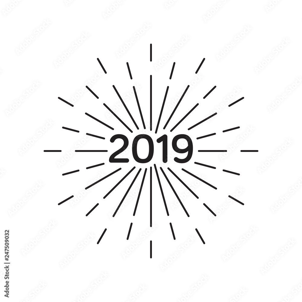 Happy new year 2019 typography with burst Happy new year 2019 typography with burst