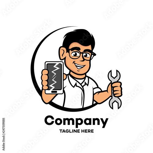 Man and phone repair logo