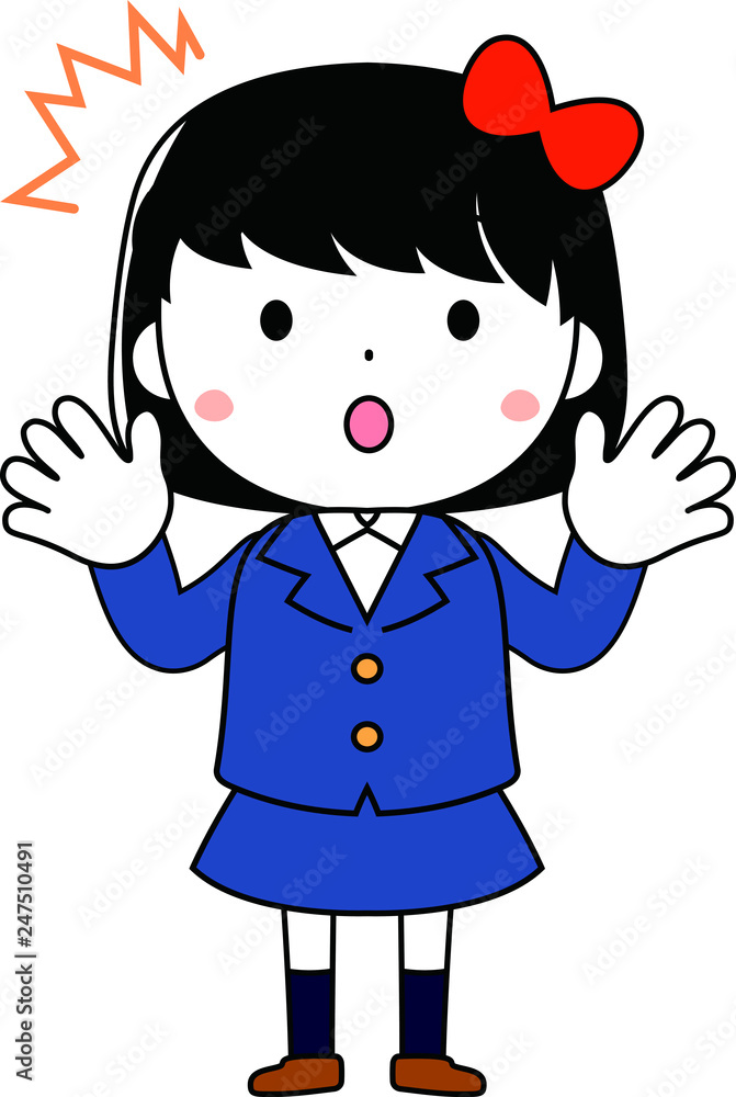 A cute bob cut female student expressing emotion A cute bob cut female student expressing emotion
