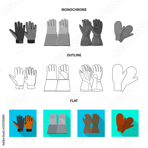 Vector design of glove and winter symbol. Set of glove and equipment stock symbol for web.