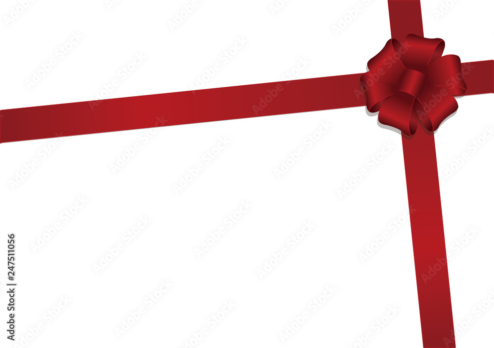 Crossed ribbons and flower loop hair bow / red