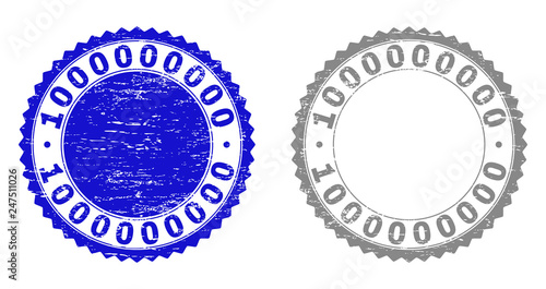 1000000000 stamp seals with distress texture in blue and gray colors isolated on white background. Vector rubber watermark of 1000000000 tag inside round rosette. Stamp seals with corroded styles.