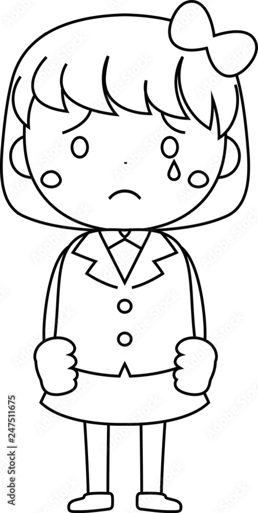 A cute bob cut female student expressing emotion outline A cute bob cut female student expressing emotion outline