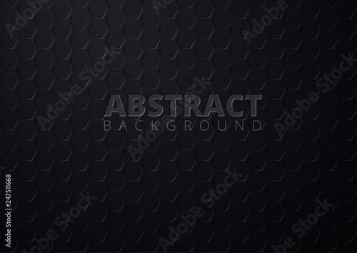 Black abstract background with hexagons pattern. Metal or carbon texture.