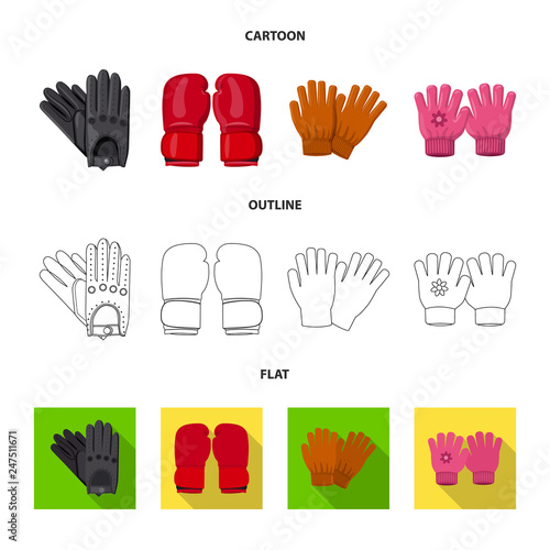 Vector illustration of glove and winter symbol. Set of glove and equipment stock symbol for web.
