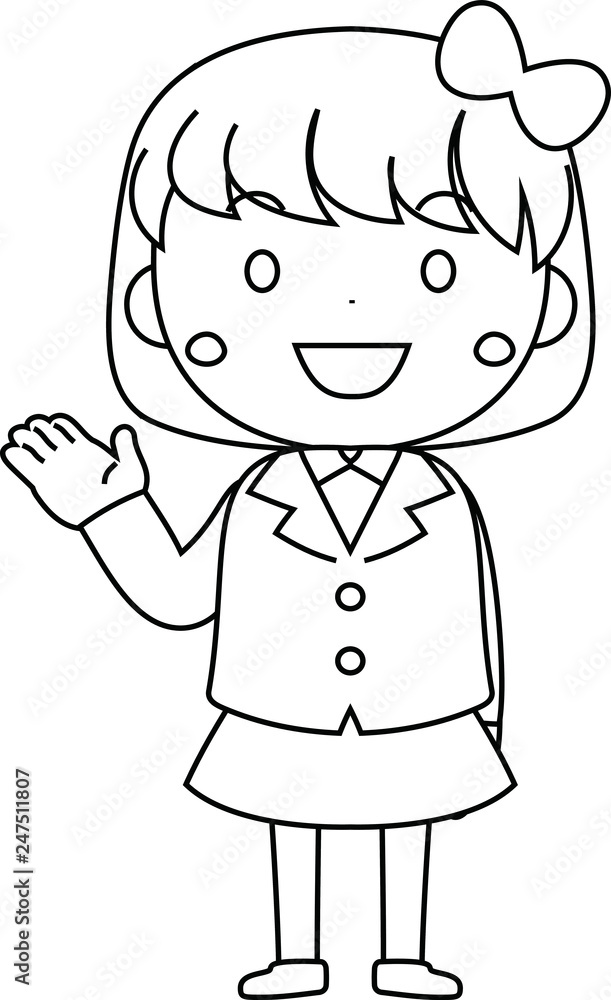 A cute bob cut female student expressing emotion outline A cute bob cut female student expressing emotion outline