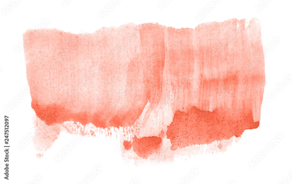 Abstract watercolor background hand-drawn on paper. Volumetric smoke elements. Red, Living Coral color. For design, web, card, text, decoration, surfaces. Abstract watercolor background hand-drawn on paper. Volumetric smoke elements. Red, Living Coral color. For design, web, card, text, decoration, surfaces.
