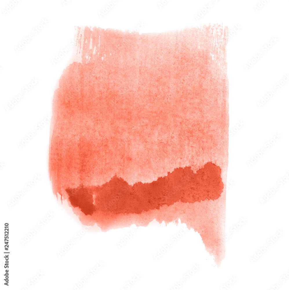 Abstract watercolor background hand-drawn on paper. Volumetric smoke elements. Red, Living Coral color. For design, web, card, text, decoration, surfaces. Abstract watercolor background hand-drawn on paper. Volumetric smoke elements. Red, Living Coral color. For design, web, card, text, decoration, surfaces.