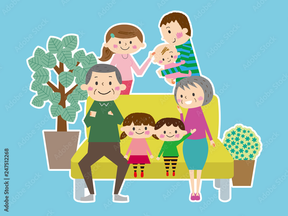 一家団欒なかよし家族、三世代勢揃い