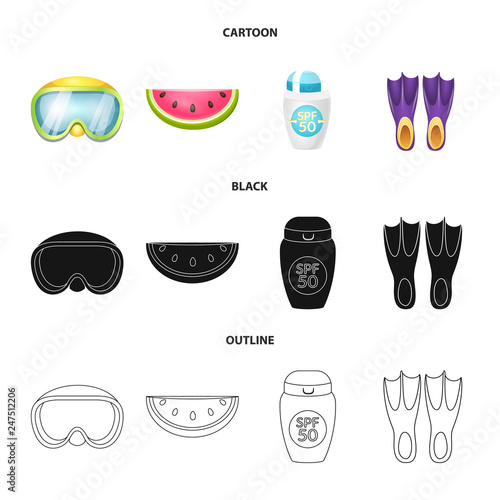 Vector design of equipment and swimming icon. Collection of equipment and activity stock vector illustration.