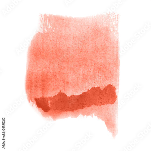Abstract watercolor background hand-drawn on paper. Volumetric smoke elements. Red, Living Coral color. For design, web, card, text, decoration, surfaces.