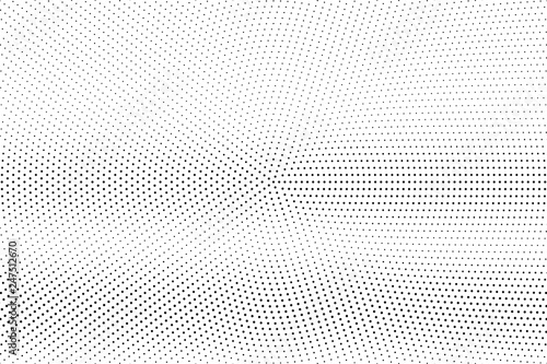 Black dots on white background. Pale perforated surface. Subtle halftone vector texture. Horizontal dotwork gradient