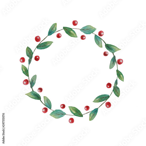 A wreath of red berries and small leaves is suitable for the decoration of plates, invitations, cards
