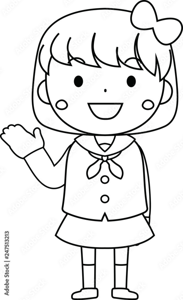 A cute bob cut female student in a sailor suit expressing emotion outline A cute bob cut female student in a sailor suit expressing emotion outline