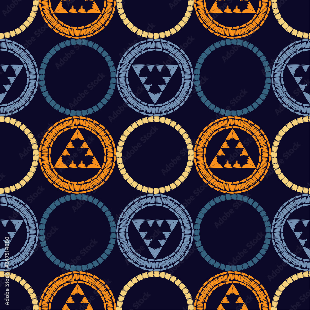 Naklejka premium Polka dot seamless pattern. Mosaic of ethnic figures. Geometric background. Can be used for wallpaper, textile, invitation card, web page background.