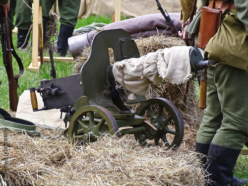 Machine gun Maxim, was used in military events of the early twentieth century. Reconstruction of the events of the war of 1914-18 was held at the historical festival photo