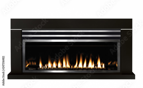 Burning gas fireplace isolated on white background