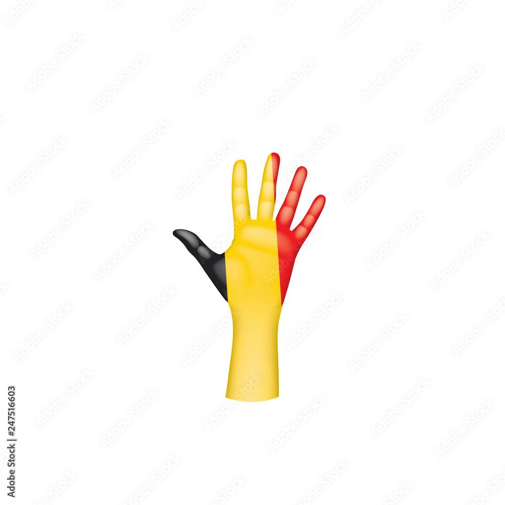 Belgium flag and hand on white background. Vector illustration Belgium flag and hand on white background. Vector illustration