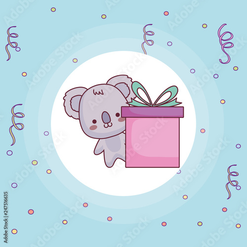 cute and little koala with gift