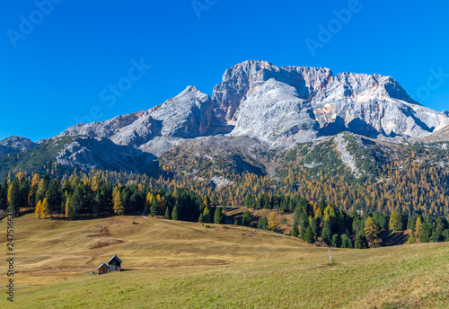 Blick über die Plätzwiese auf die Hohe Gaisl, Dolomiten, Südtirol 