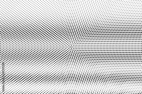 Black dots on white background. Grunge perforated surface. Abstract halftone vector texture. Horizontal dotwork gradient