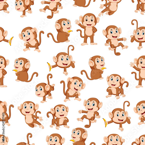 Canvas Print Seamless pattern with monkey with the different posing