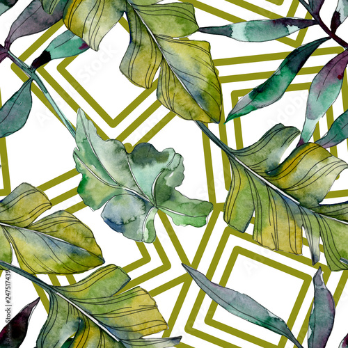 Green leaf. Exotic tropical hawaiian summer. Watercolor background illustrati...